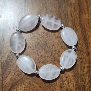 Handmade Rose Quartz and Silver Beaded Bracelet